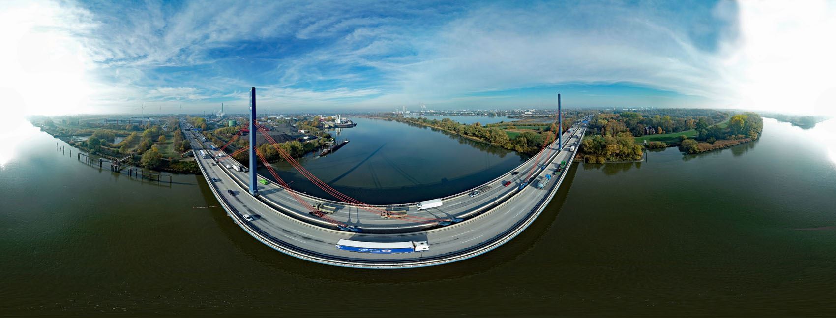 360° Luftbildpanorama Hamburg Brücke A1